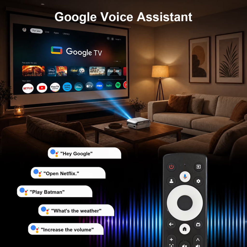 Official Licensed Google TV Projector, 4K Smart Projector with Wifi & Bluetooth, Outdoor Movie Projector with Dolby Sound, Built-In Streaming Apps, Compatible with Game Consoles & Smartphones