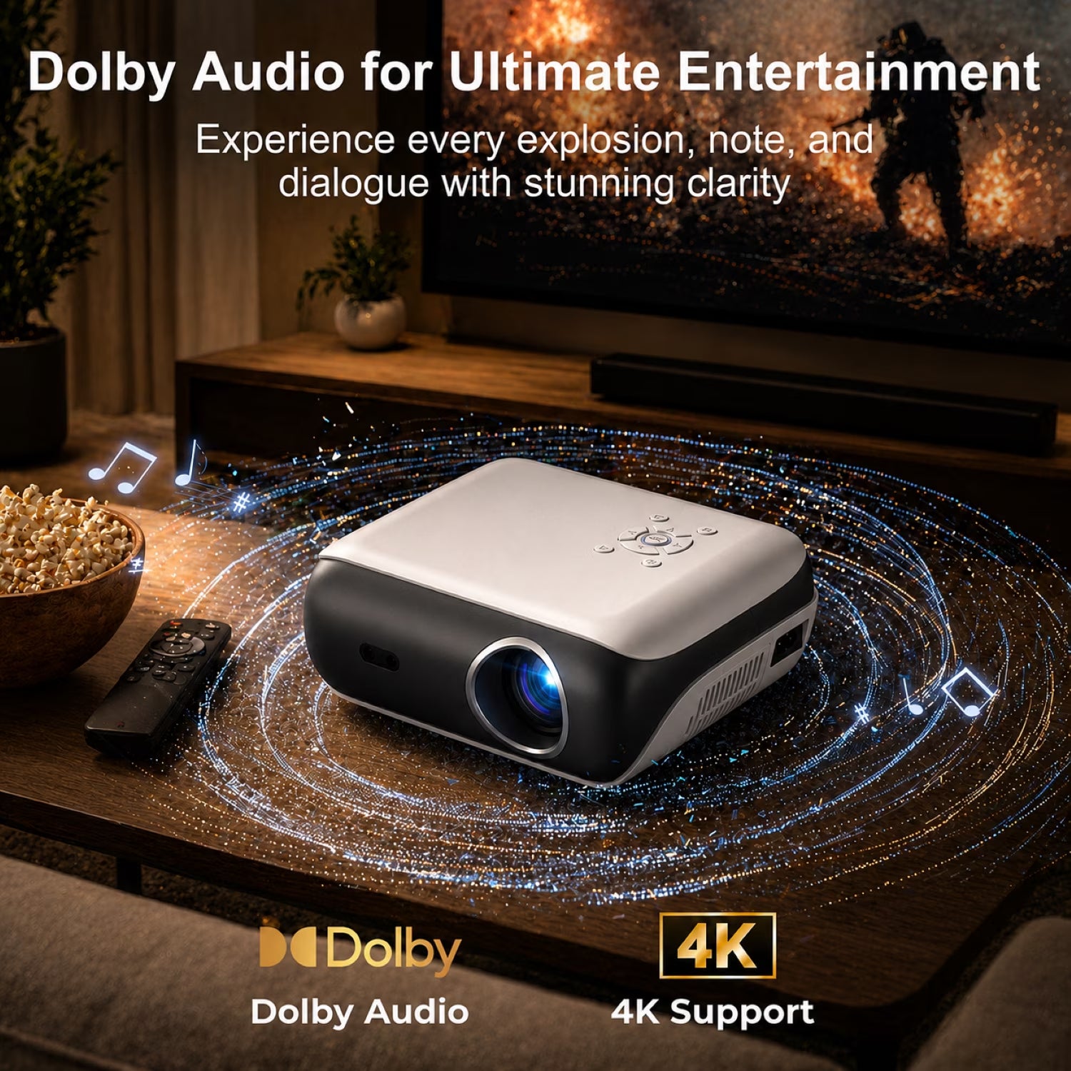 Official Licensed Google TV Projector, 4K Smart Projector with Wifi & Bluetooth, Outdoor Movie Projector with Dolby Sound, Built-In Streaming Apps, Compatible with Game Consoles & Smartphones