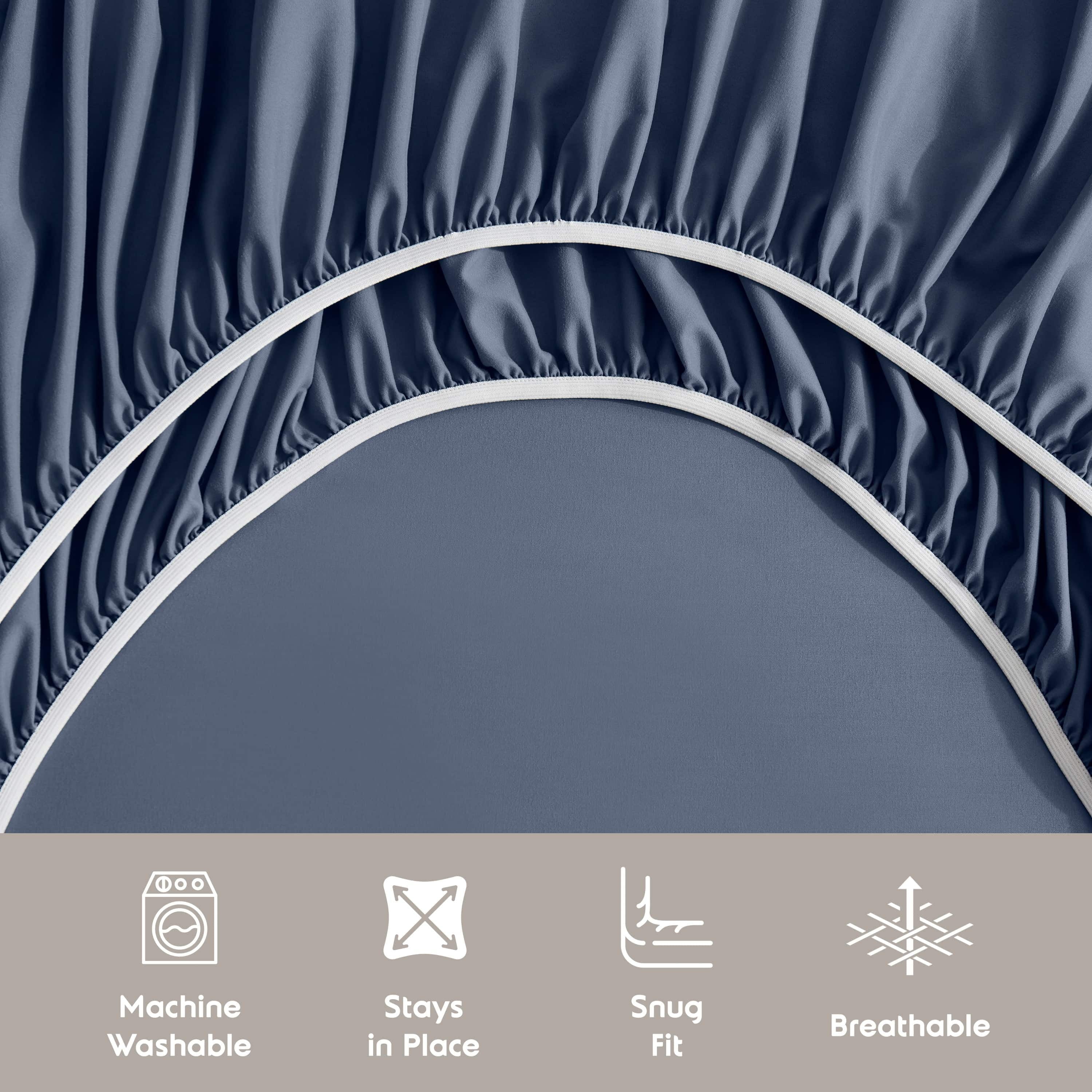 Rv/Short Queen Sheets Set, Bed Sheets for Campers Bedding, Hotel Luxury Soft Microfiber 4 Peice, Navy